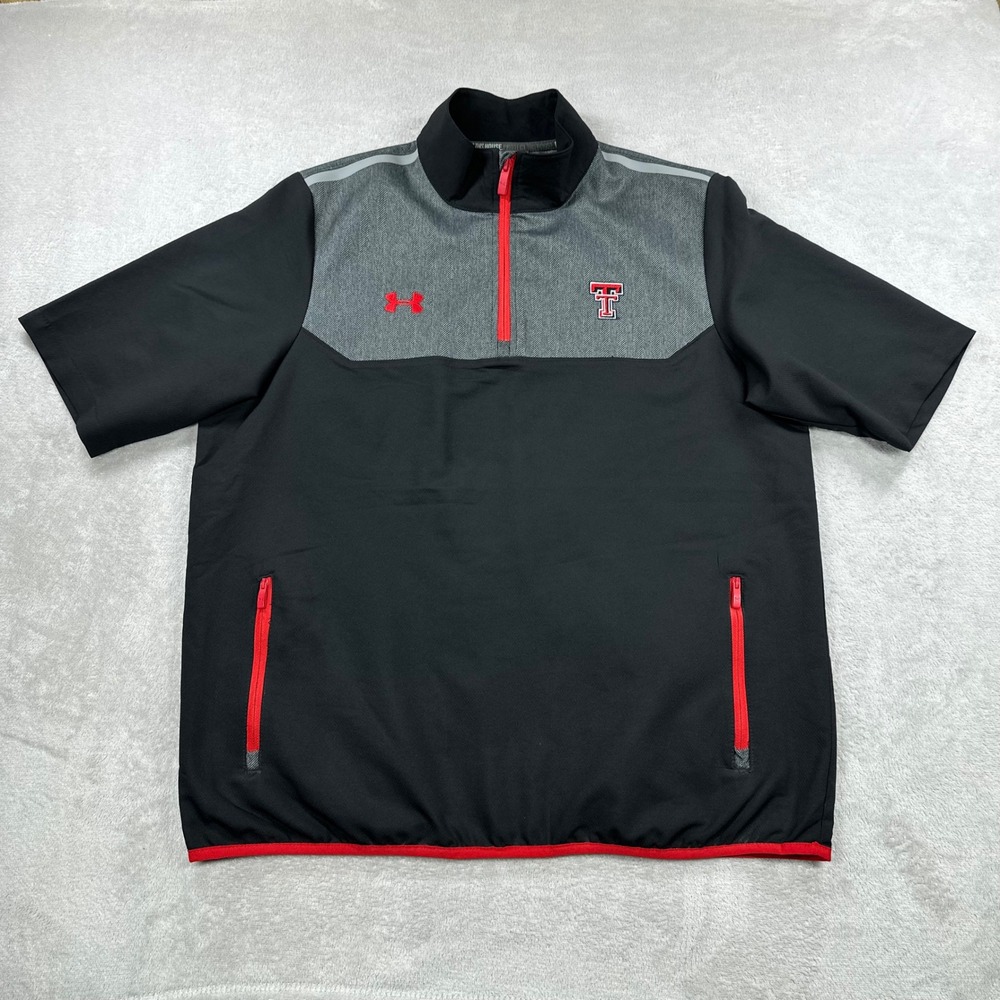 Texas Tech Red Raiders Windbreaker Men Large Black 1/4 Zip Pullover Under Armour